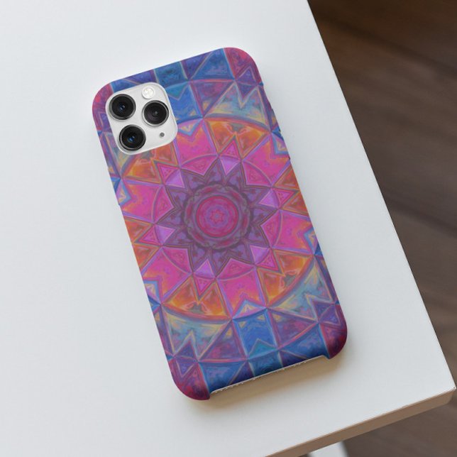Mosaic Kaleidoscope Flower Blue Pink and Yellow Case-Mate iPhone Case (Creator Uploaded)