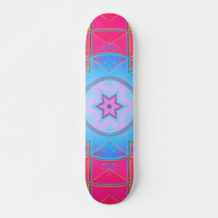 Mosaic Kaleidoscope Flower Blue Pink and Yellow Skateboard