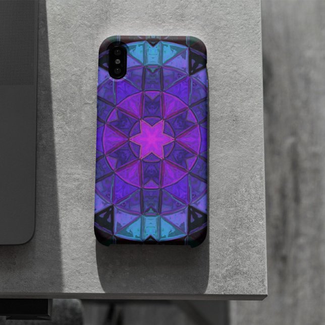 Mosaic Kaleidoscope Flower Blue Purple and Black Case-Mate iPhone Case (Creator Uploaded)
