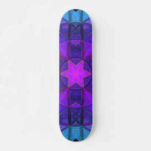 Mosaic Kaleidoscope Flower Blue Purple and Black Skateboard