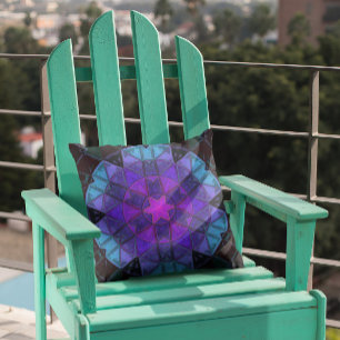 Mosaic Kaleidoscope Flower Blue Purple and Black Throw Pillow