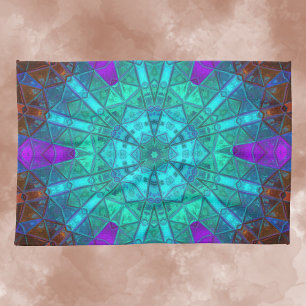 Mosaic Kaleidoscope Flower Blue Purple and Red Kitchen Towel