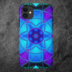 Mosaic Kaleidoscope Flower Blue Purple and Teal