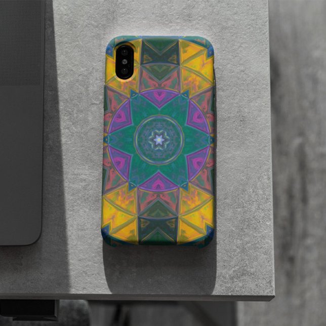 Mosaic Kaleidoscope Flower Blue Yellow and Pink Case-Mate iPhone Case (Creator Uploaded)