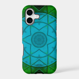 Mosaic Kaleidoscope Flower Green and Blue
