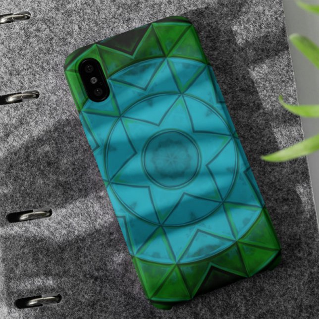 Mosaic Kaleidoscope Flower Green and Blue Case-Mate iPhone Case (Creator Uploaded)