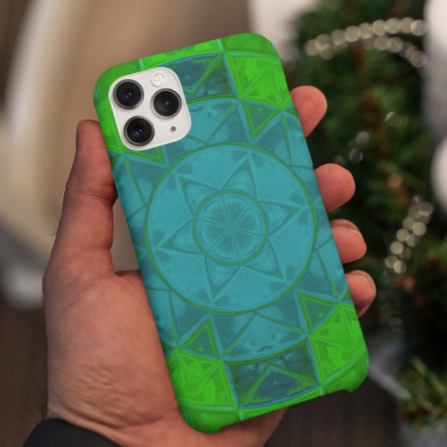 Mosaic Kaleidoscope Flower Green and Blue Case-Mate iPhone Case (Creator Uploaded)