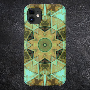 Mosaic Kaleidoscope Flower Green and Brown