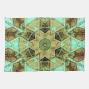 Mosaic Kaleidoscope Flower Green and Brown Kitchen Towel