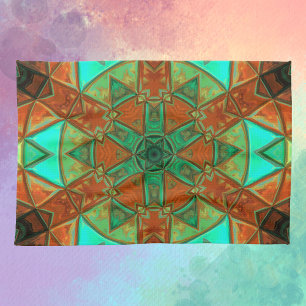 Mosaic Kaleidoscope Flower Green and Orange Kitchen Towel