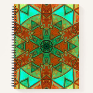 Mosaic Kaleidoscope Flower Green and Orange Notebook