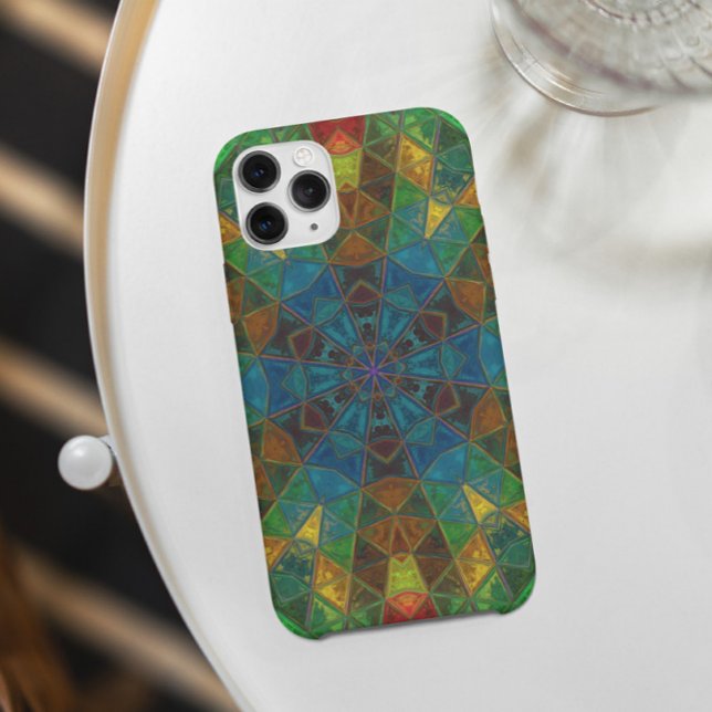 Mosaic Kaleidoscope Flower Green Blue and Yellow Case-Mate iPhone Case (Creator Uploaded)