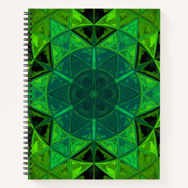 Mosaic Kaleidoscope Flower Green Notebook (Front)