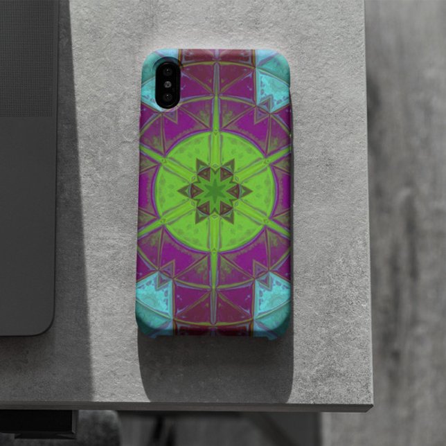 Mosaic Kaleidoscope Flower Green Purple and Blue Case-Mate iPhone Case (Creator Uploaded)