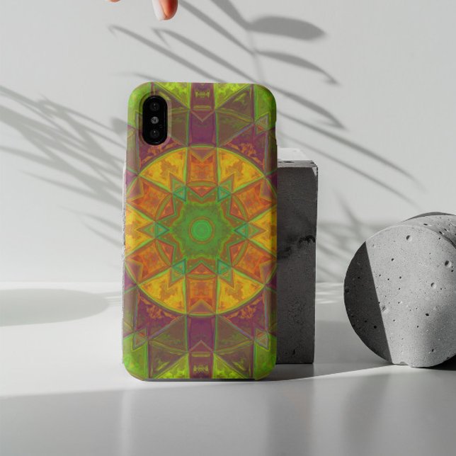Mosaic Kaleidoscope Flower Green Purple and Orange Case-Mate iPhone Case (Creator Uploaded)