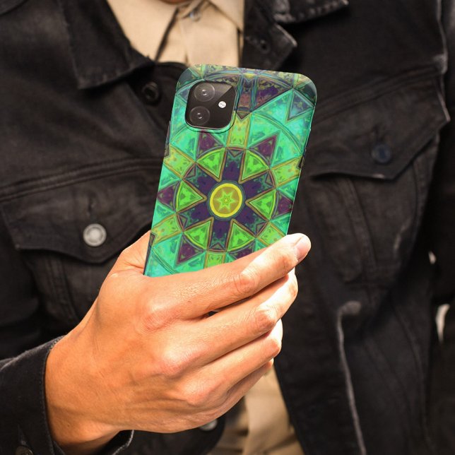 Mosaic Kaleidoscope Flower Green Teal and Purple Case-Mate iPhone Case (Creator Uploaded)