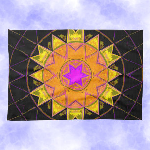 Mosaic Kaleidoscope Flower Orange Pink and Black Kitchen Towel
