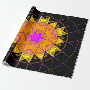 Mosaic Kaleidoscope Flower Orange Pink and Black Wrapping Paper