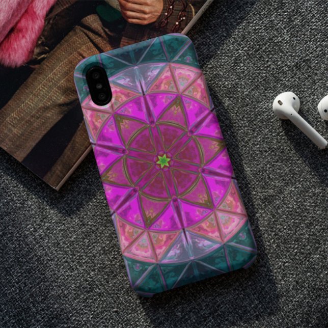 Mosaic Kaleidoscope Flower Pink and Blue Case-Mate iPhone Case (Creator Uploaded)