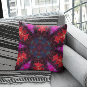 Mosaic Kaleidoscope Flower Purple and Pink Throw Pillow