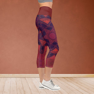 Mosaic Kaleidoscope Flower Purple and Red Leggings