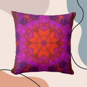 Mosaic Kaleidoscope Flower Purple Pink and Red Throw Pillow