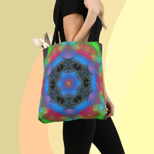 Mosaic Kaleidoscope Flower Rainbow Tote Bag