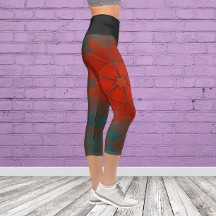 Mosaic Kaleidoscope Flower Red and Blue Leggings
