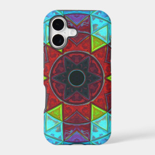 Mosaic Kaleidoscope Flower Red Blue and Green