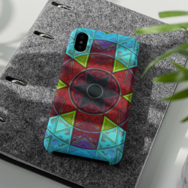 Mosaic Kaleidoscope Flower Red Blue and Green Case-Mate iPhone Case (Creator Uploaded)