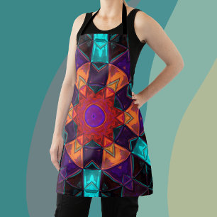 Mosaic Kaleidoscope Flower Red Orange and Blue Apron