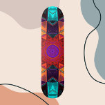 Mosaic Kaleidoscope Flower Red Orange and Blue Skateboard<br><div class="desc">This mosaic kaleidoscope flower design features brilliant red,  orange,  and blue tiles. A vivid geometric design inspired by fractals,  mandalas,  and stained glass mosaics. Get this beautiful trippy design now for your favourite friend who loves bright colours!</div>