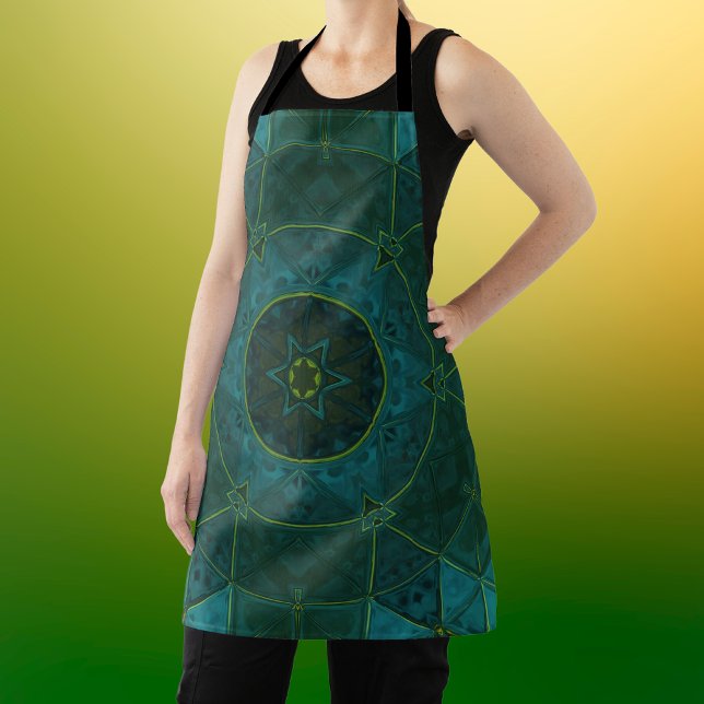 Mosaic Kaleidoscope Flower Teal Apron (Creator Uploaded)
