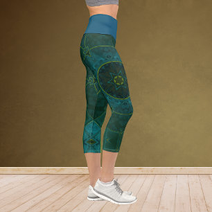 Mosaic Kaleidoscope Flower Teal Leggings
