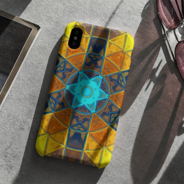 Mosaic Kaleidoscope Flower Yellow and Blue Case-Mate iPhone Case (Creator Uploaded)