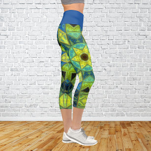 Mosaic Kaleidoscope Flower Yellow and Blue Legging