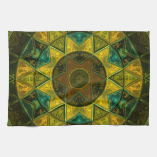Mosaic Kaleidoscope Flower Yellow and Green Kitchen Towel