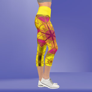 Mosaic Kaleidoscope Flower Yellow and Pink Legging