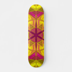 Mosaic Kaleidoscope Flower Yellow and Pink Skateboard