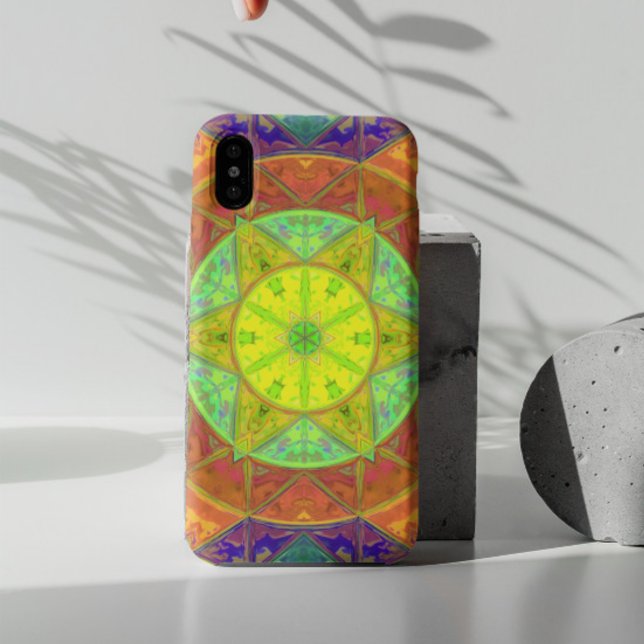 Mosaic Kaleidoscope Flower Yellow Green and Orange Case-Mate iPhone Case (Creator Uploaded)