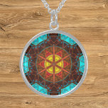 Mosaic Kaleidoscope Flower Yellow Orange and Blue Sterling Silver Necklace<br><div class="desc">This mosaic kaleidoscope flower design features brilliant yellow,  blue,  and orange tiles. A vivid geometric design inspired by fractals,  mandalas,  and stained glass mosaics. Get this beautiful trippy design now for your favourite friend who loves bright colours!</div>