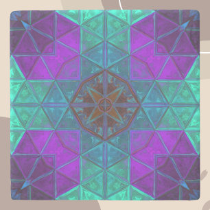 Mosaic Kaleidoscope Square Blue and Purple Stone Coaster