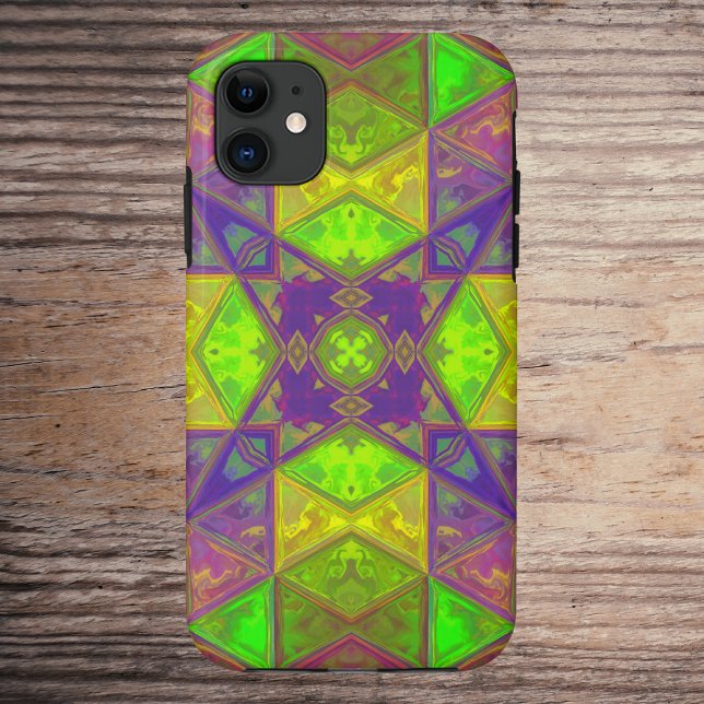 Mosaic Kaleidoscope Square Green Purple and Yellow Case-Mate iPhone Case (Creator Uploaded)