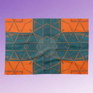 Mosaic Kaleidoscope Square Orange and Blue Kitchen Towel