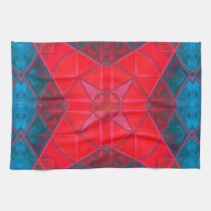 Mosaic Kaleidoscope Square Red and Blue Kitchen Towel