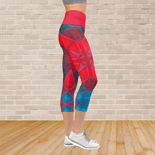Mosaic Kaleidoscope Square Red and Blue Leggings