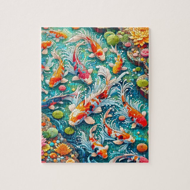 Mosaic Koi Pond Poisson Jigsaw Puzzle (Vertical)