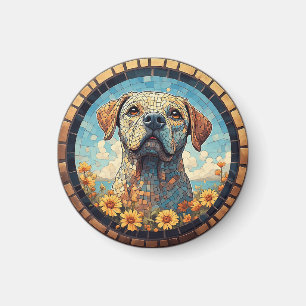 Mosaic Labrador Portrait in Circular Tile Frame Magnet