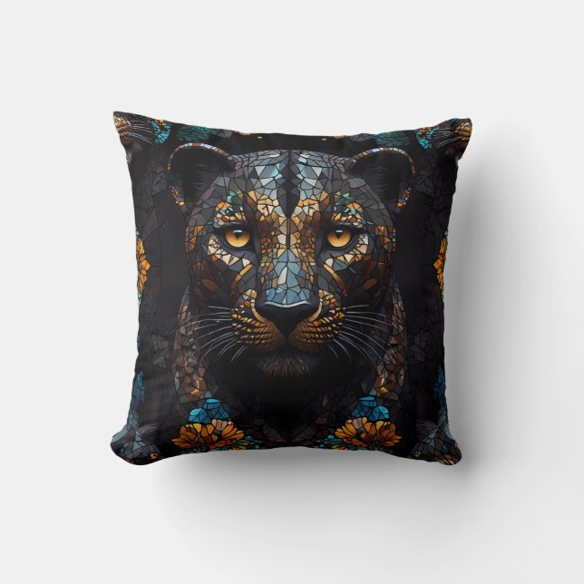 Mosaic Leopard Majesty Throw Pillow (Front)