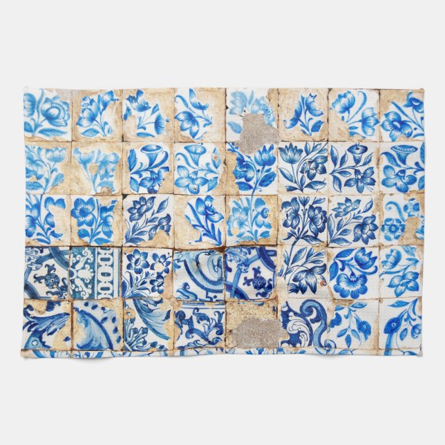 mosaic lisbon blue decoration portugal old tile kitchen towel (Horizontal)